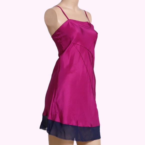 KERRIGAN Pink Fuchsia and Navy Blue Silk Slip Dress - Picture 2 of 4